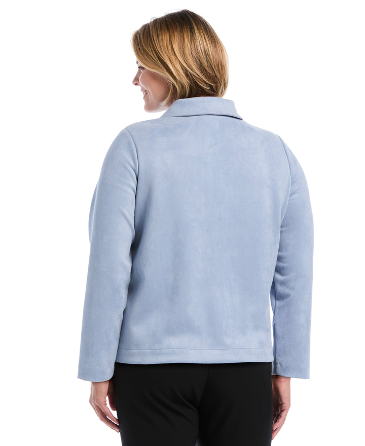 Plus Size Patch Pocket Scuba Suede Jacket (Blue Blizzard) 