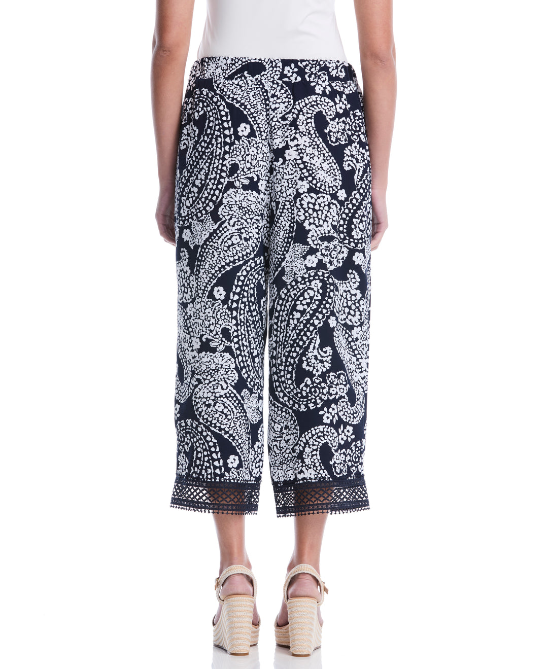 Petite Paisley Crochet Trim Pant (Peacoat) 