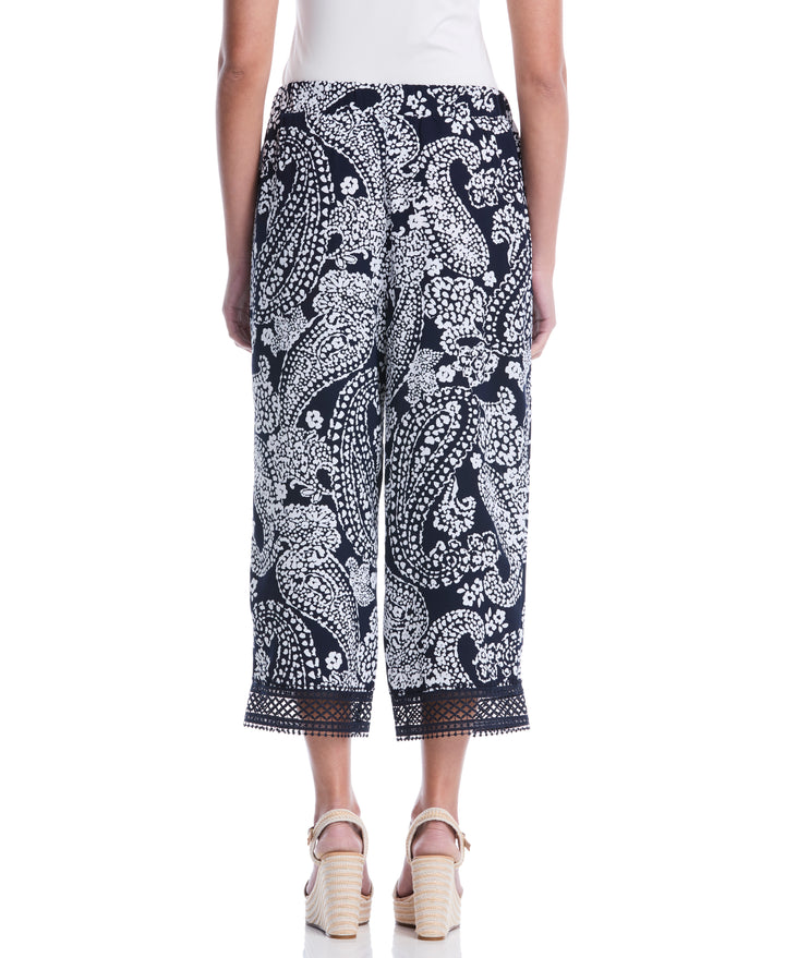 Petite Paisley Crochet Trim Pant (Peacoat) 
