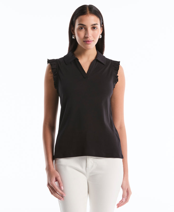 Petite Ruffle Polo (Black) 