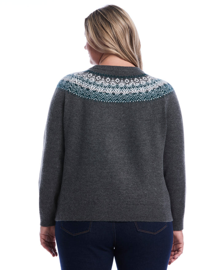 Plus Size Fair Isle Crew Neck Sweater (Charcoal) 