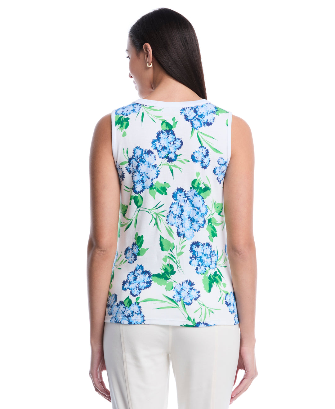 Petite Pom Floral Print Button Front Tank Top (White) 