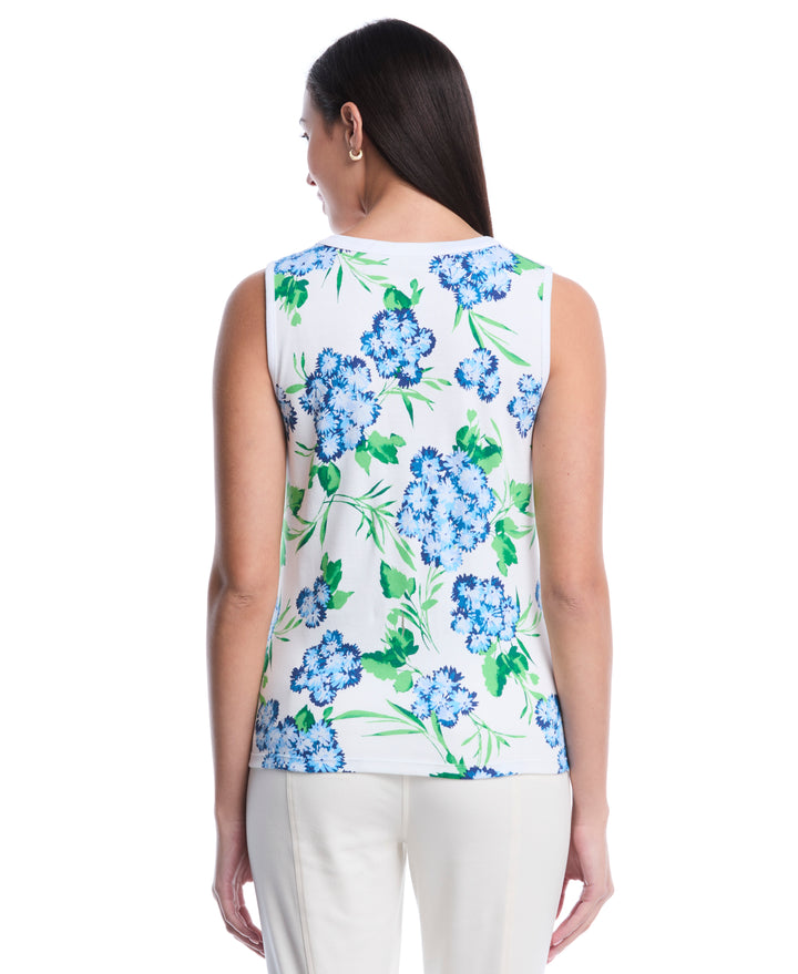 Petite Pom Floral Print Button Front Tank Top (White) 