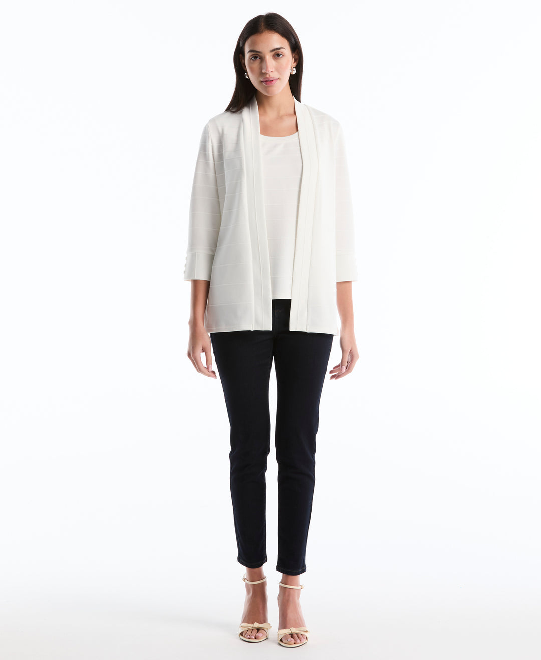 Petite Ottoman Knit Cardigan Sweater (Star White) 