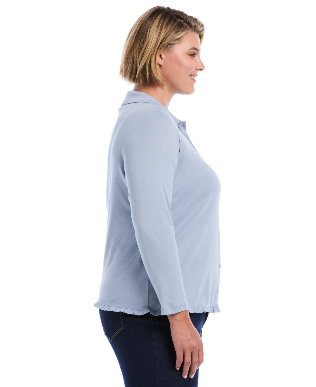 Plus Size Ruffle Trim Button-Up Top (Blue Blizzard) 