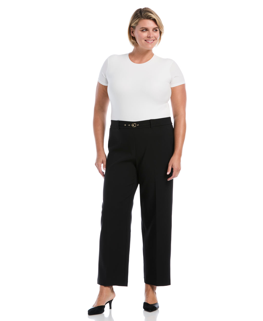 Plus Size Wide Leg Novelty Belt Pant (Black) 