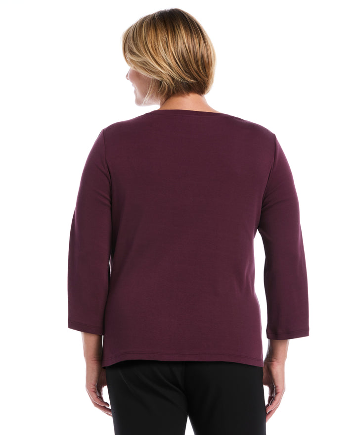 Plus Size Stud Trim Wide Sleeve Top (Winetasting) 