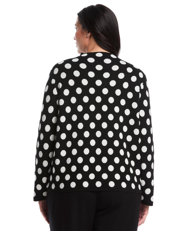 Plus Size Dot Print Mock Neck Sweater (Black) 
