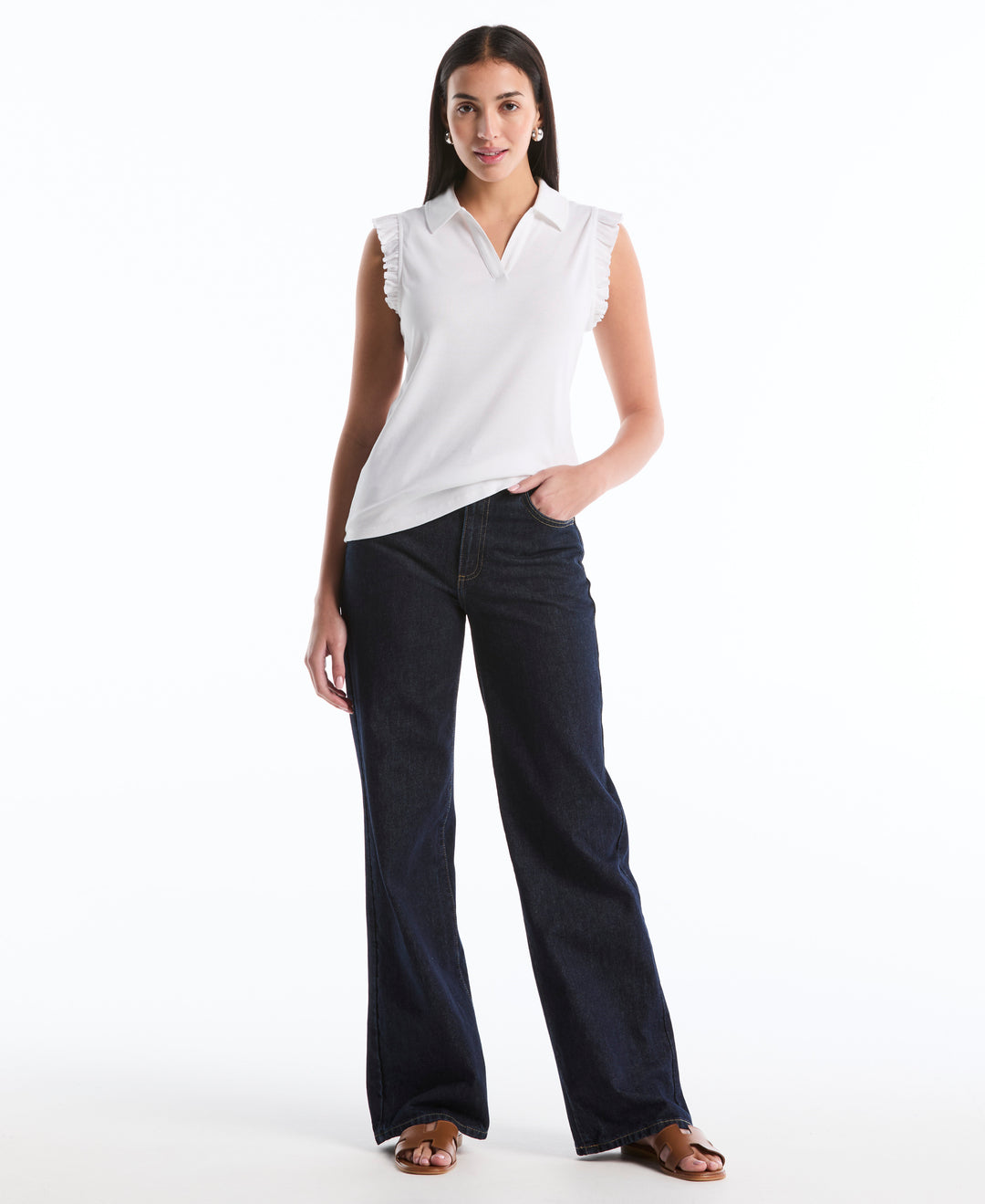 Petite Ruffle Polo (White) 