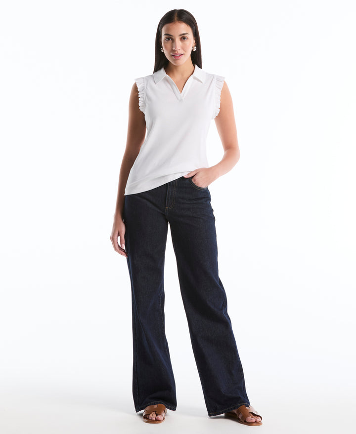 Petite Ruffle Polo (White) 