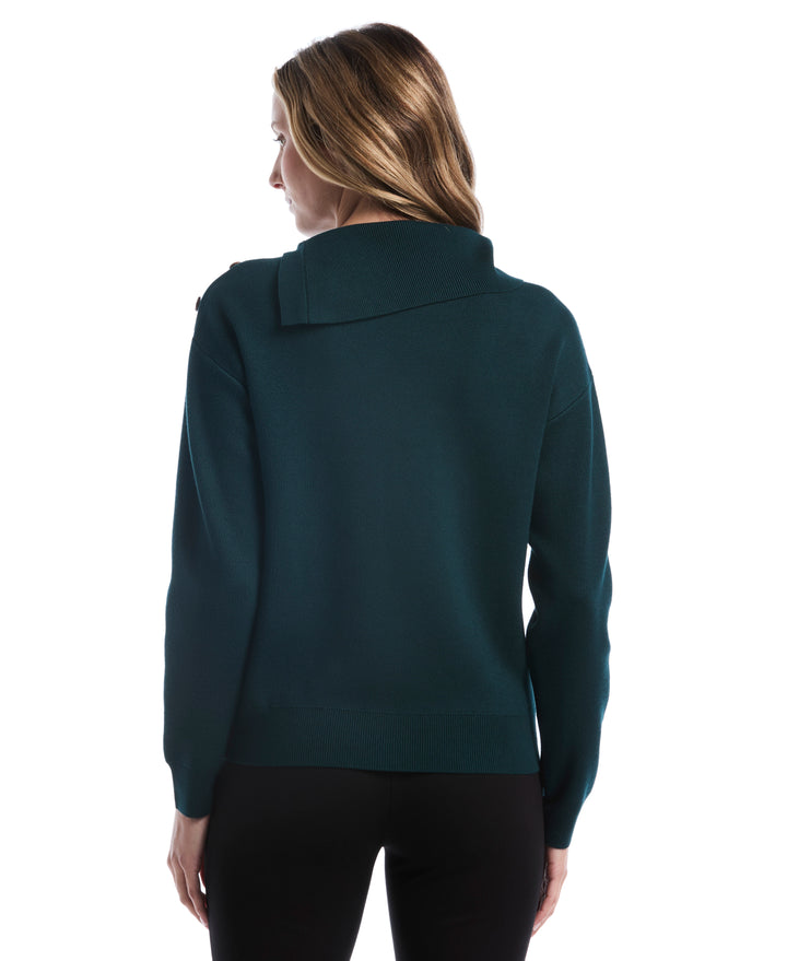 Petite Split Neck Button Detail Sweater (Deep Teal) 