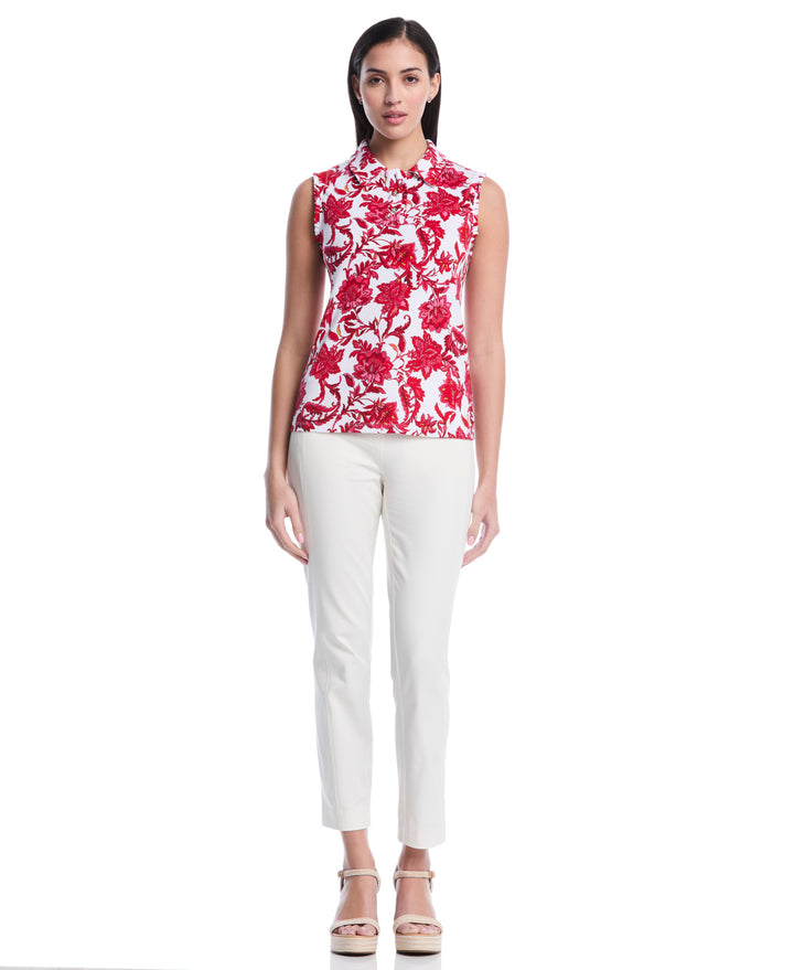 Botanical Print Ruffle Trim Polo (Raspberry) 