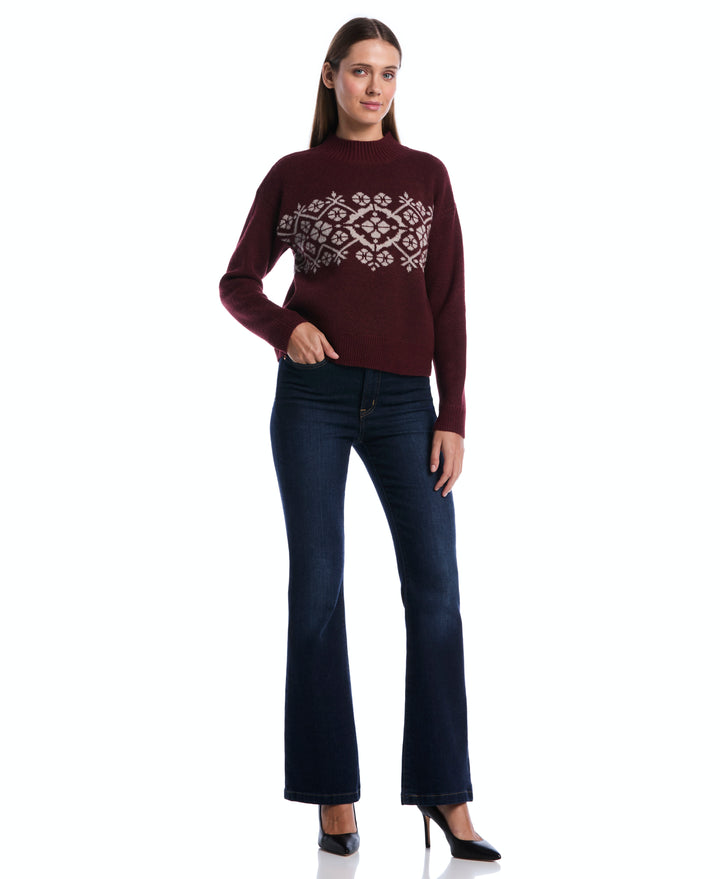 Petite Floral Argyle Mock Neck Sweater (Zinfandel) 
