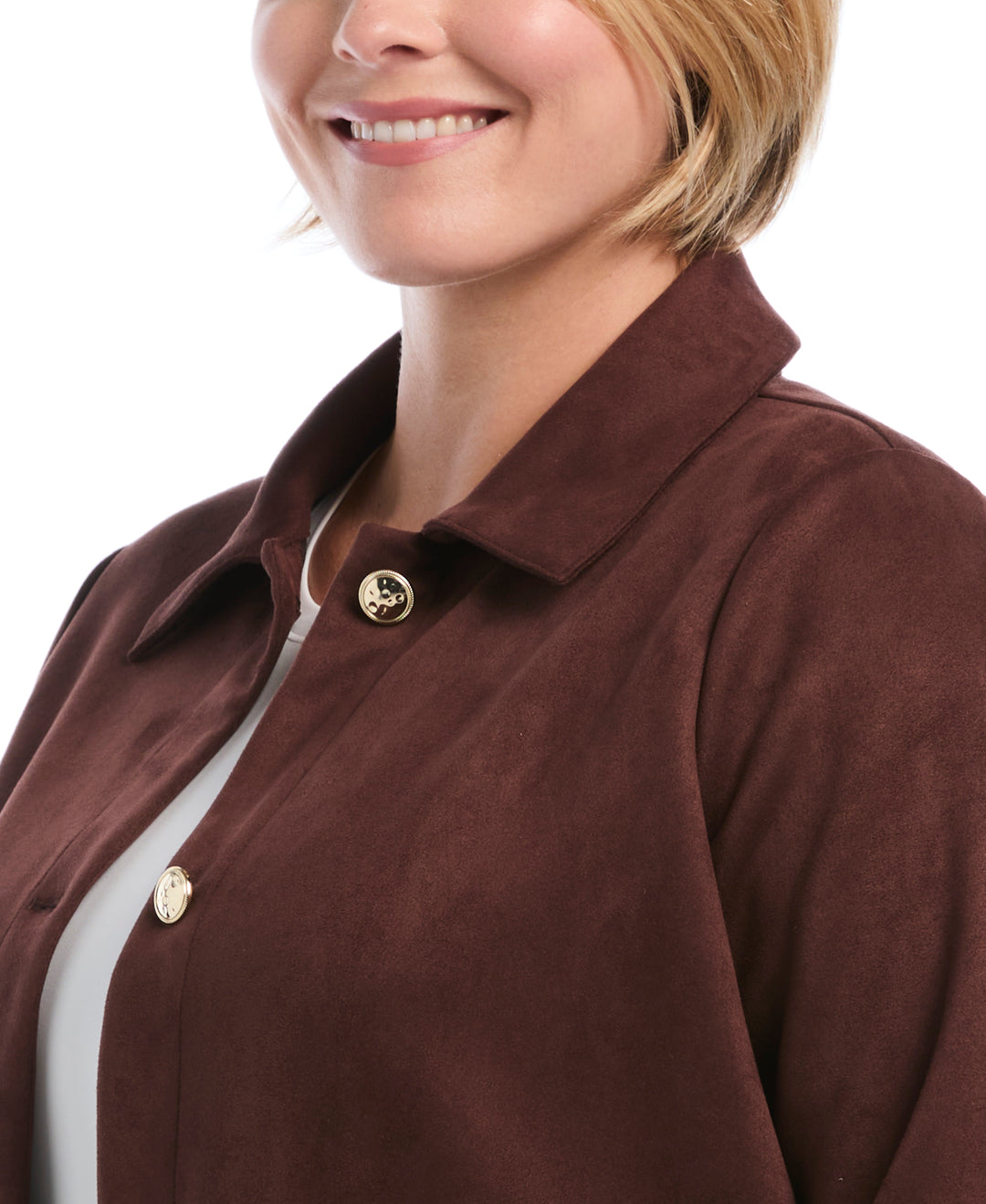 Plus Size Patch Pocket Scuba Suede Jacket (Brown Stone) 