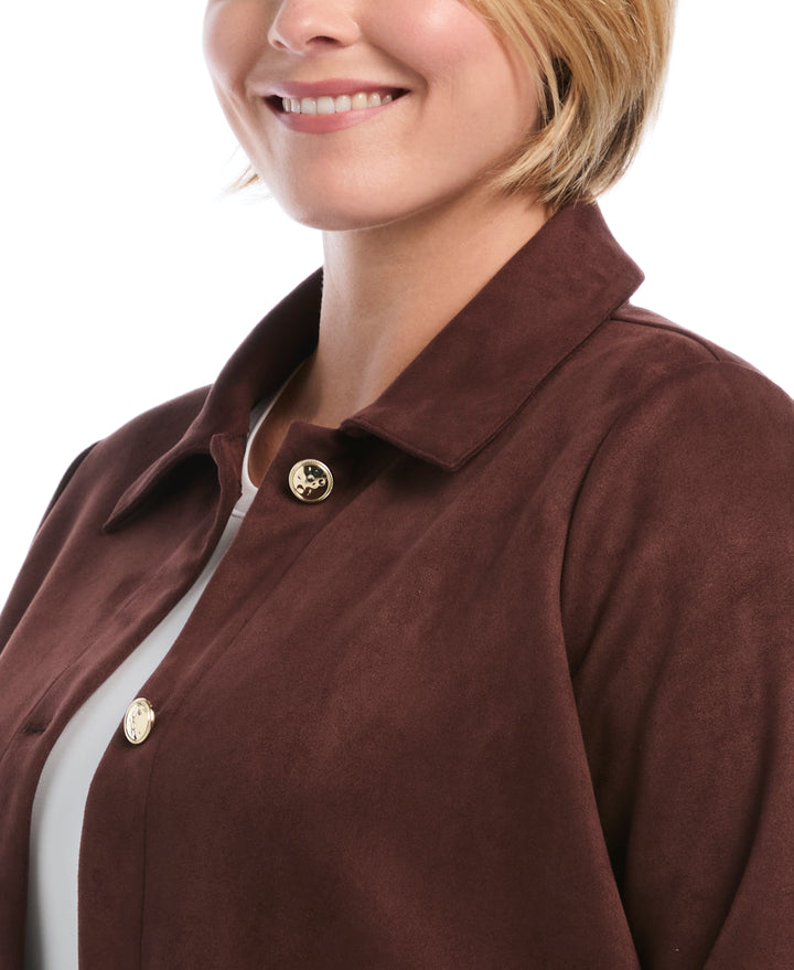 Plus Size Patch Pocket Scuba Suede Jacket (Brown Stone) 