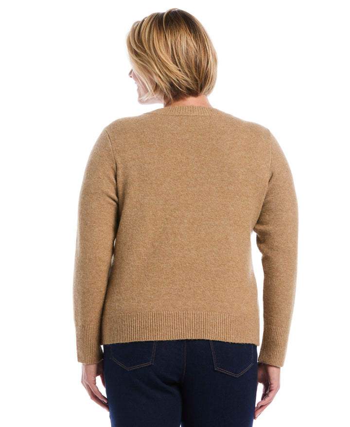 Plus Size Argyle V-Neck Sweater (Tobacco Brown) 