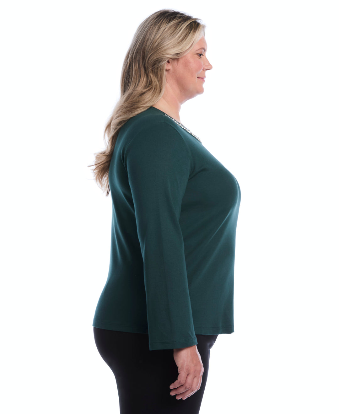 Plus Size Embellished Neckline Top (Ponderosa Pine) 