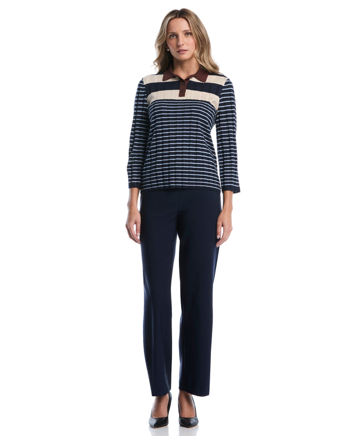 Petite Striped Polo Sweater (Blue Blizzard) 