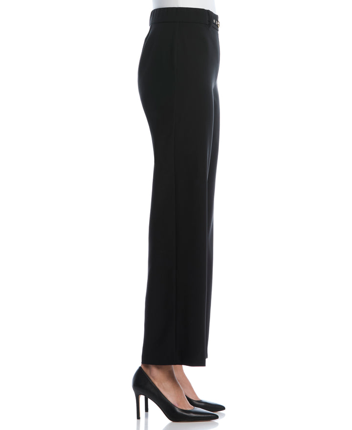 Petite Wide Leg Novelty Belt Pant (Black) 