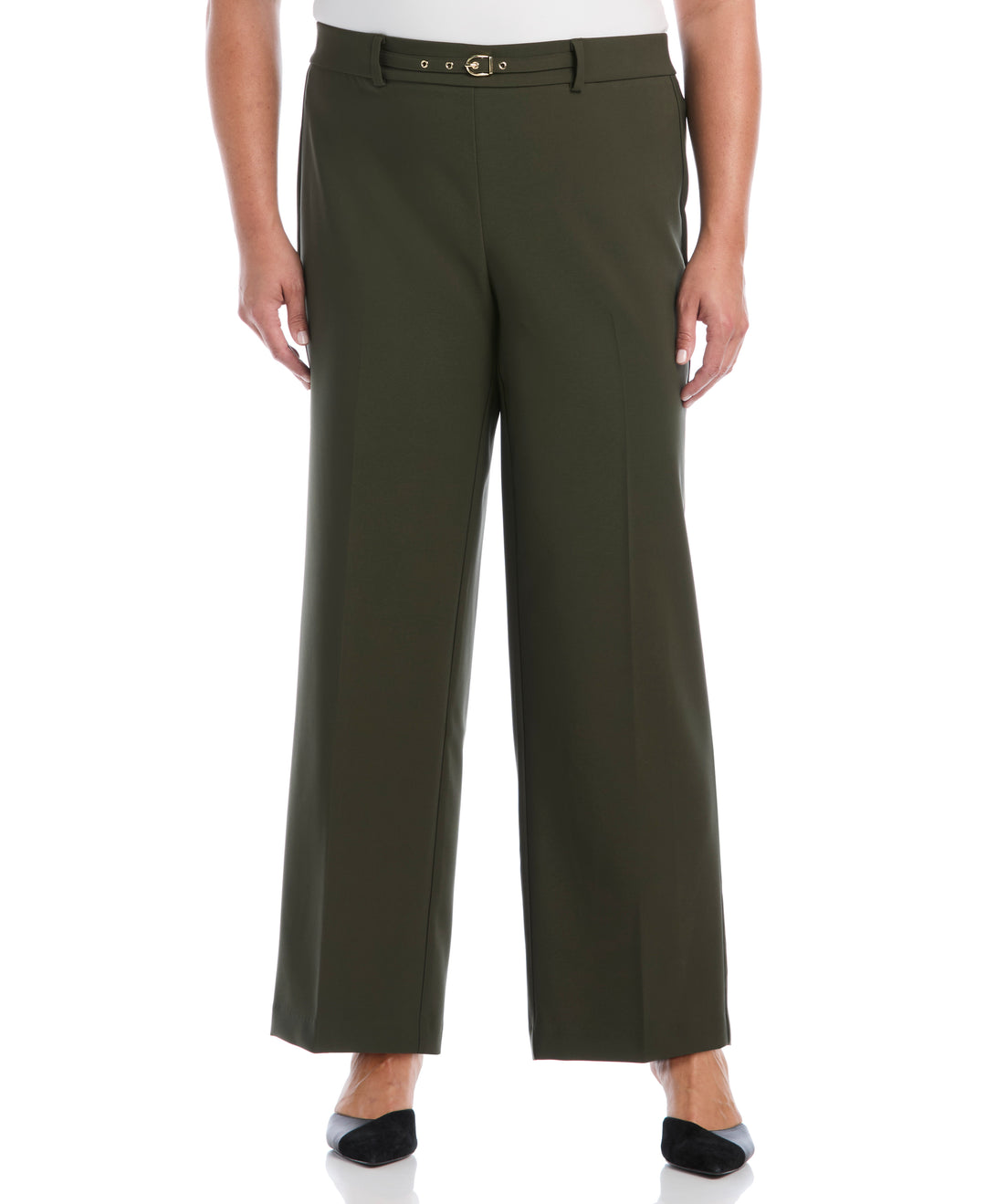 Plus Size Wide Leg Novelty Belt Pant (Forest Night) 