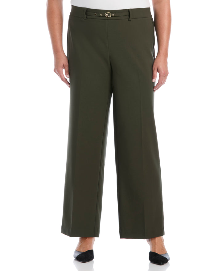 Plus Size Wide Leg Novelty Belt Pant (Forest Night) 