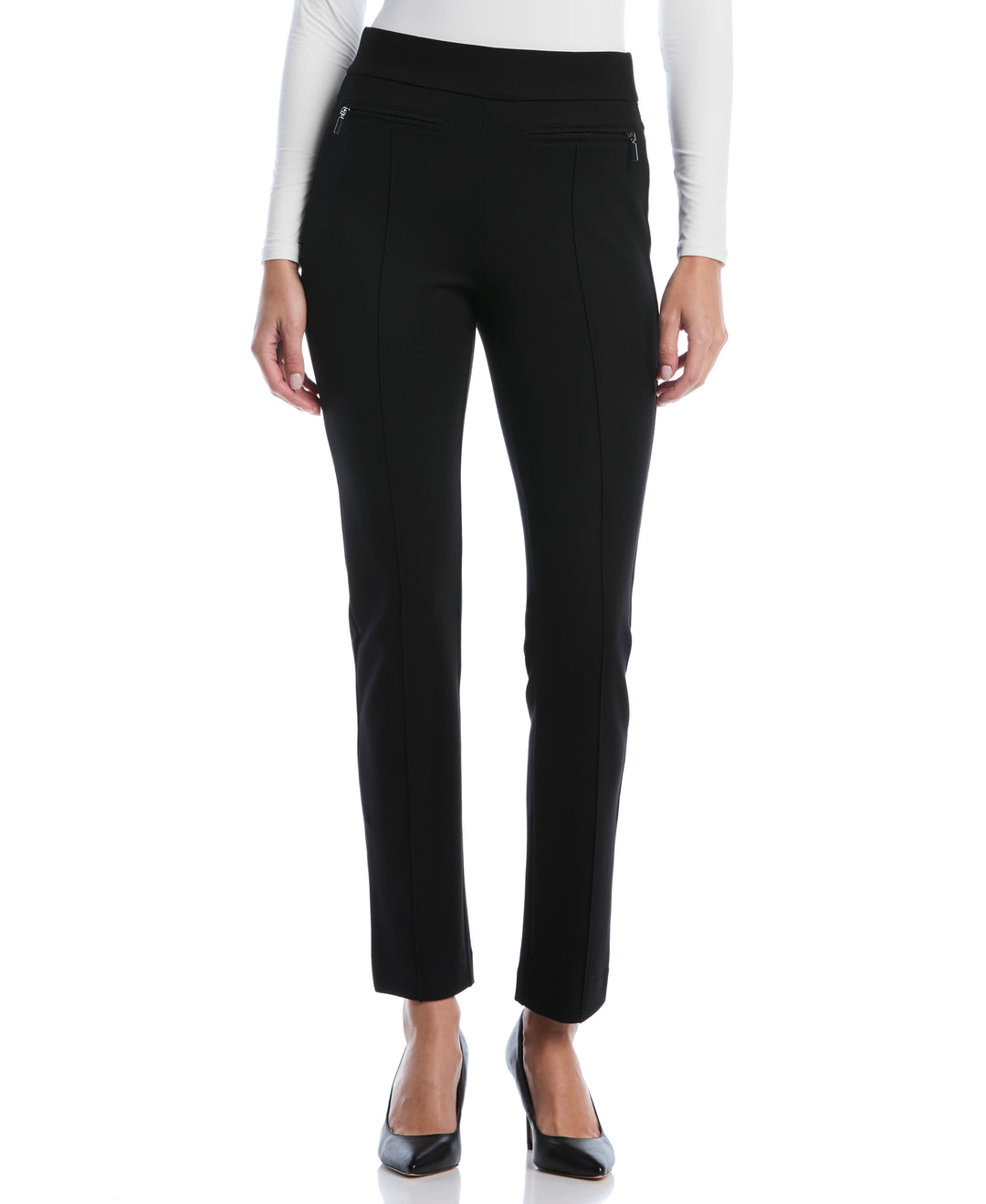 Petite Ponte Slim Leg Pant (Black) 