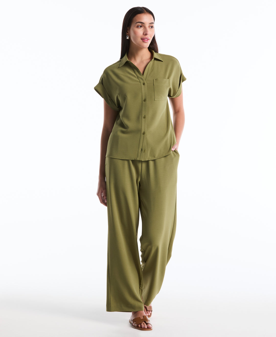 Drawstring Wide Leg Pant (Loden Green) 