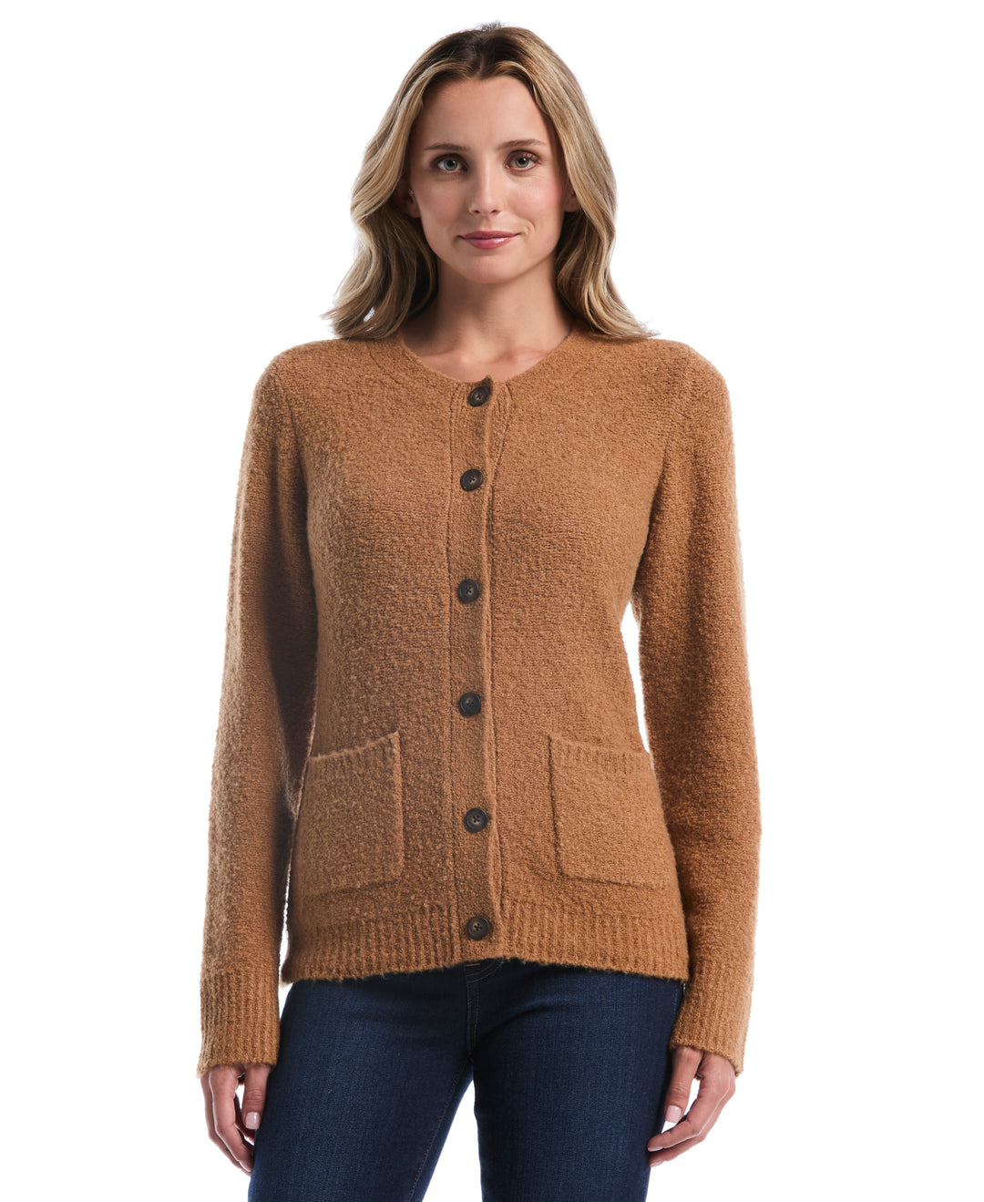 Teddy Boucle Patch Pocket Cardigan (Tobacco Brown) 