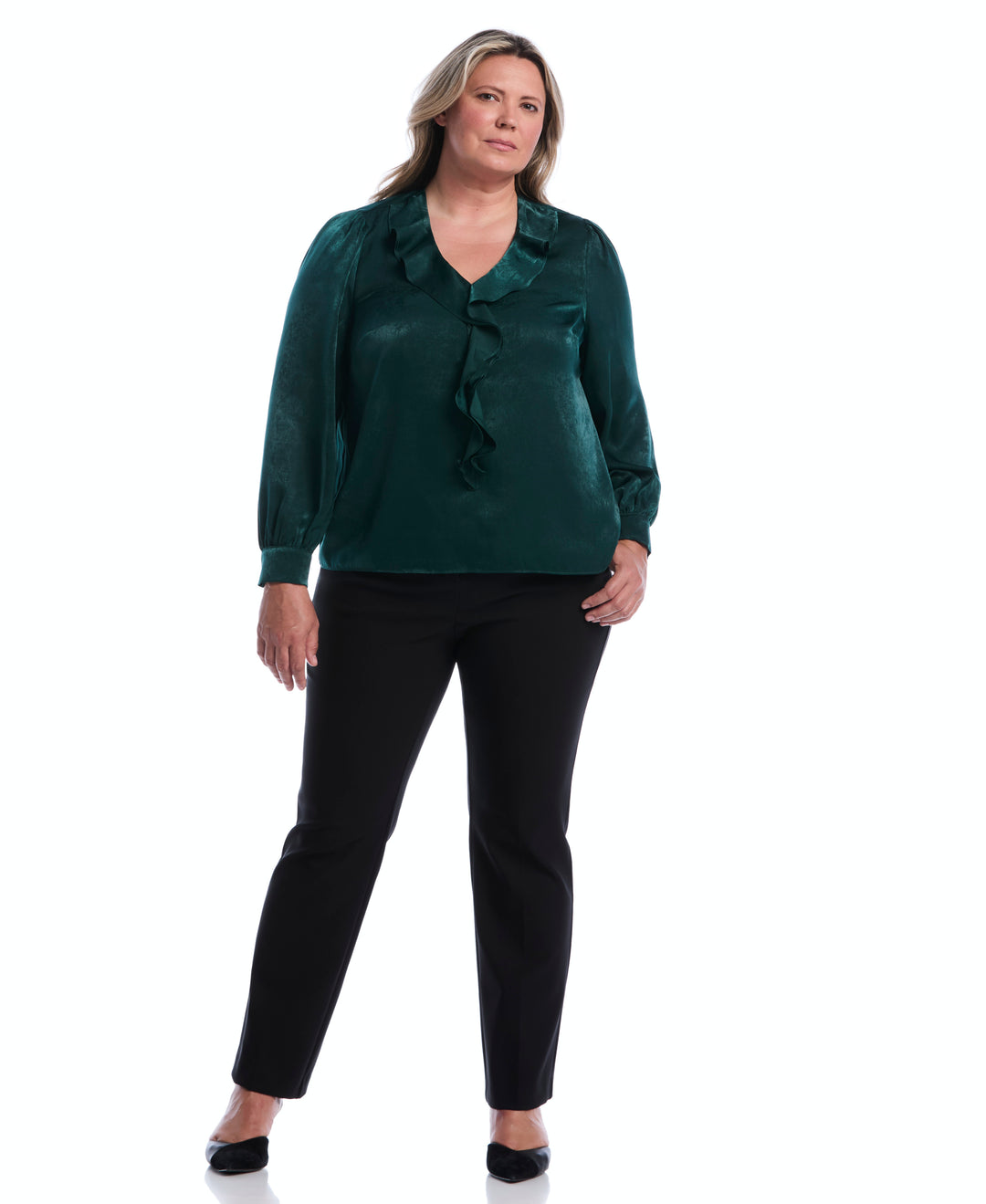 Plus Size Ruffle V-Neck Blouse (Ponderosa Pine) 