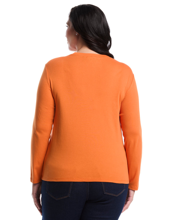 Plus Size Laced Crew Neck Top (Harvest Pumpkin) 