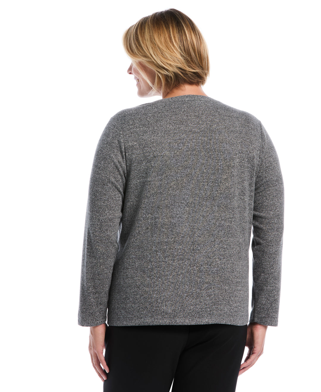 Plus Size Shirred Split Neck Top (Salt And Pepper Hthr) 