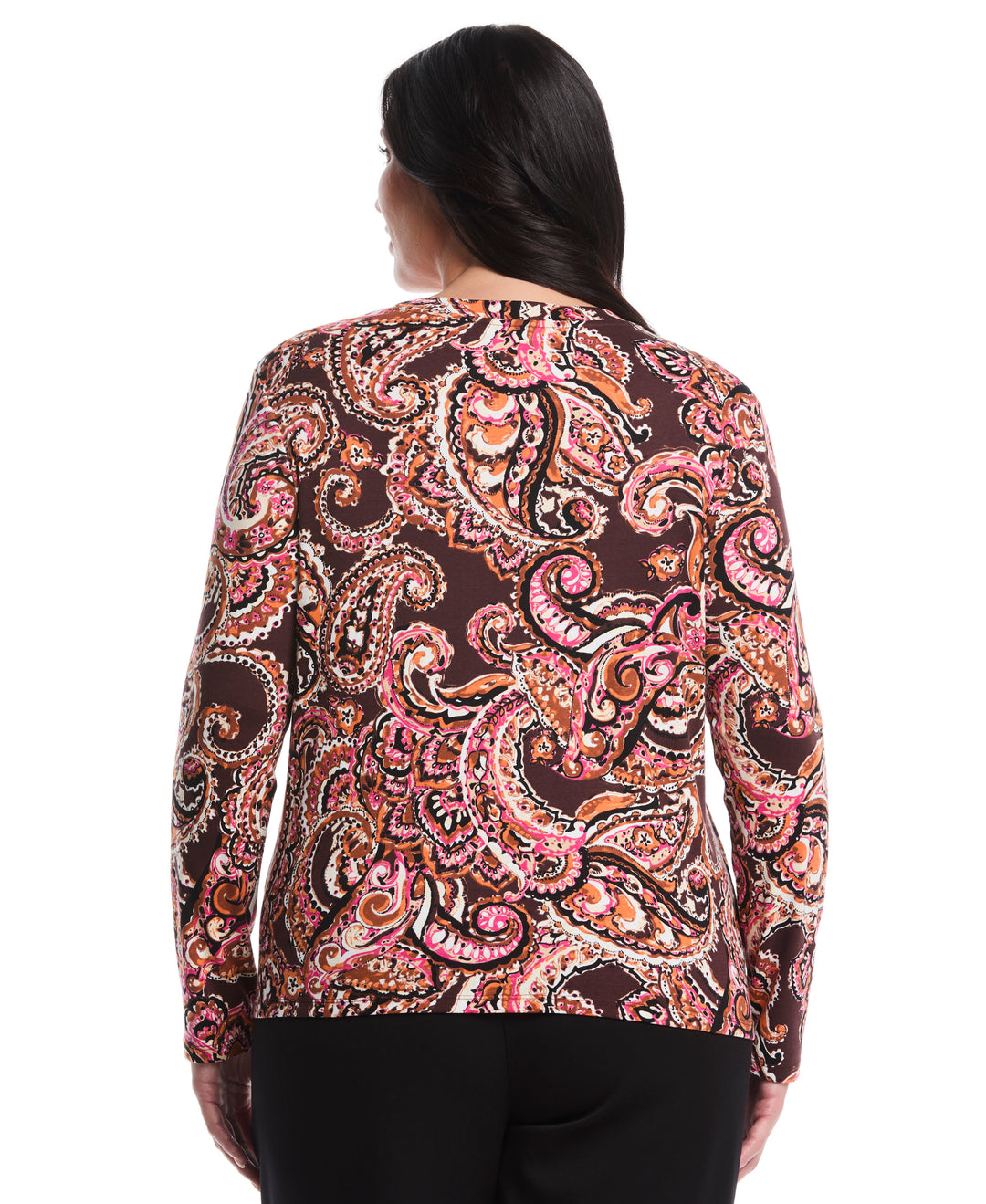 Plus Size Paisley Print Laced Crew Neck Top (Decadent Chocolate) 