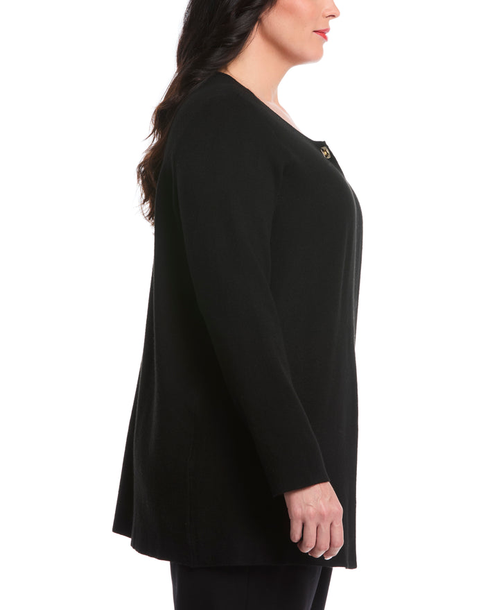 Plus Size Turnlock Metal Closure Cardigan (Black) 