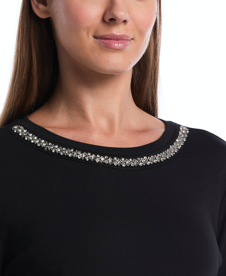Embellished Neckline Top (Black) 