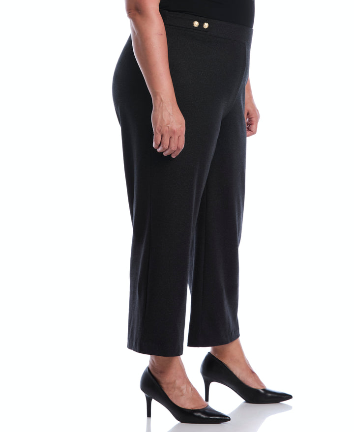 Plus Size Button Tab Wide Leg Ponte Pant (Phantom Heather) 
