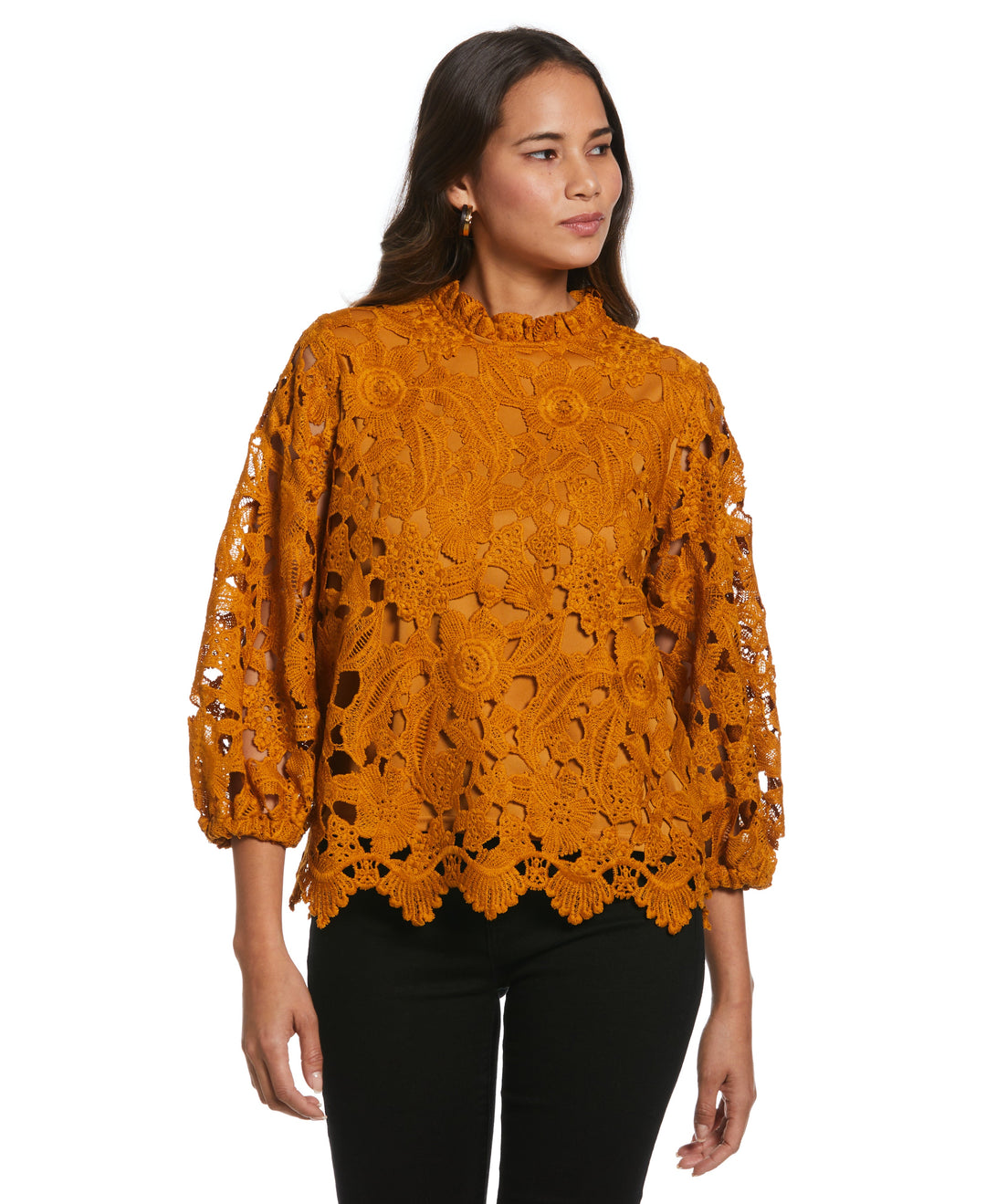 3/4 Sleeve Lace Top (Buckthorn Brown) 