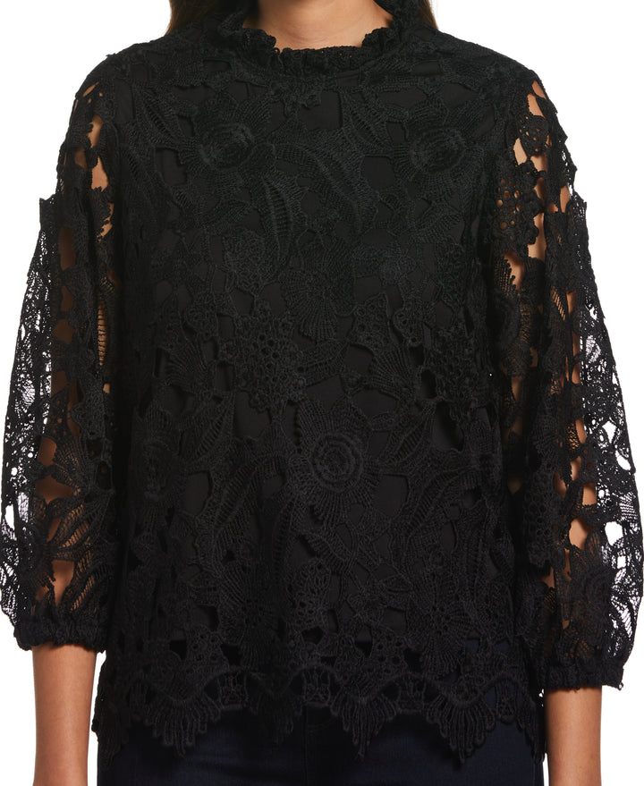 3/4 Sleeve Lace Top (Black) 