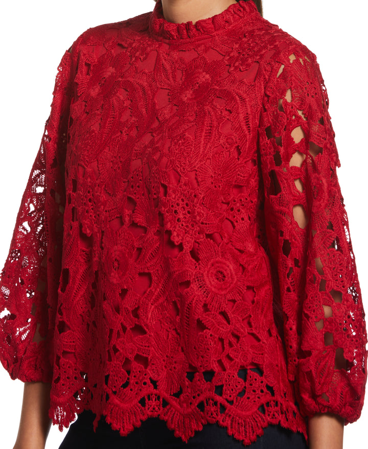 3/4 Sleeve Lace Top (Ruby) 