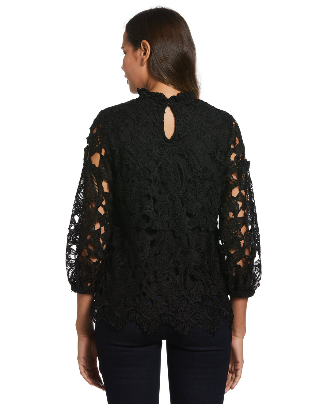 3/4 Sleeve Lace Top (Black) 