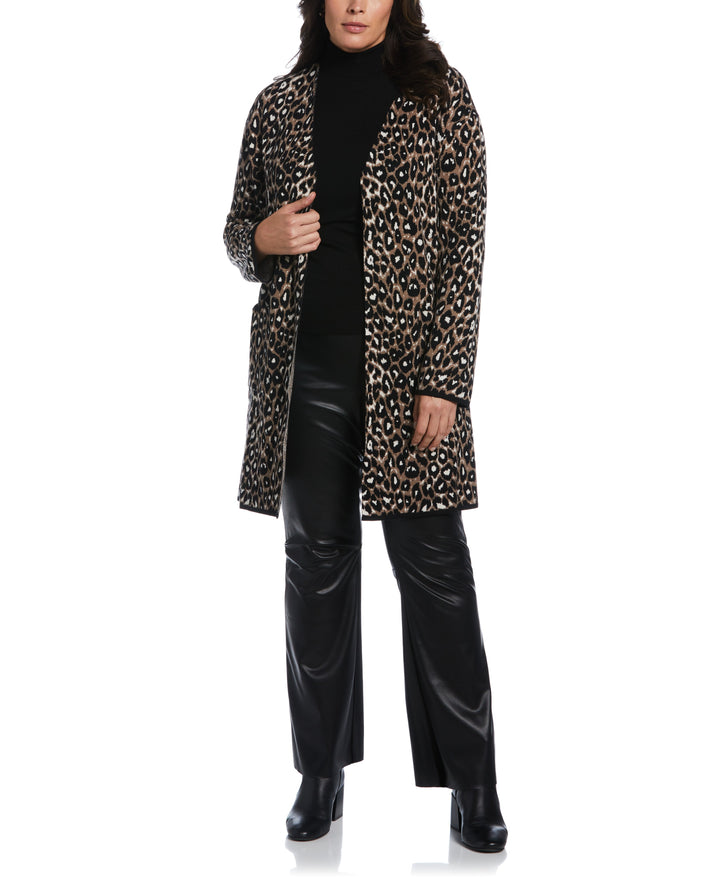 Animal Jacquard Pattern Sweater Coatigan (Black) 