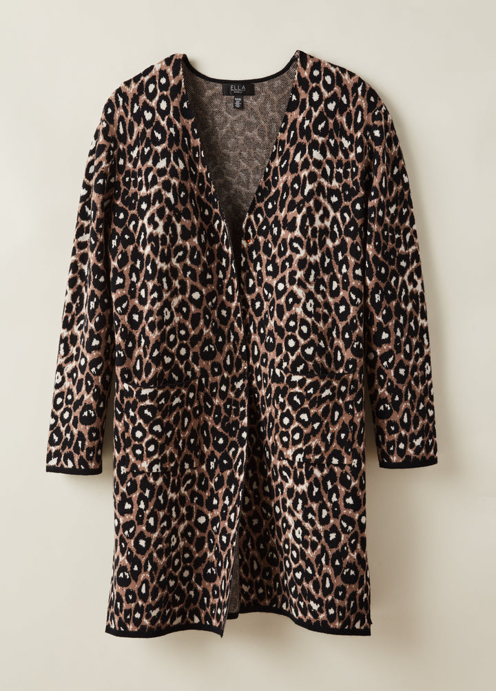 Animal Jacquard Pattern Sweater Coatigan (Black)