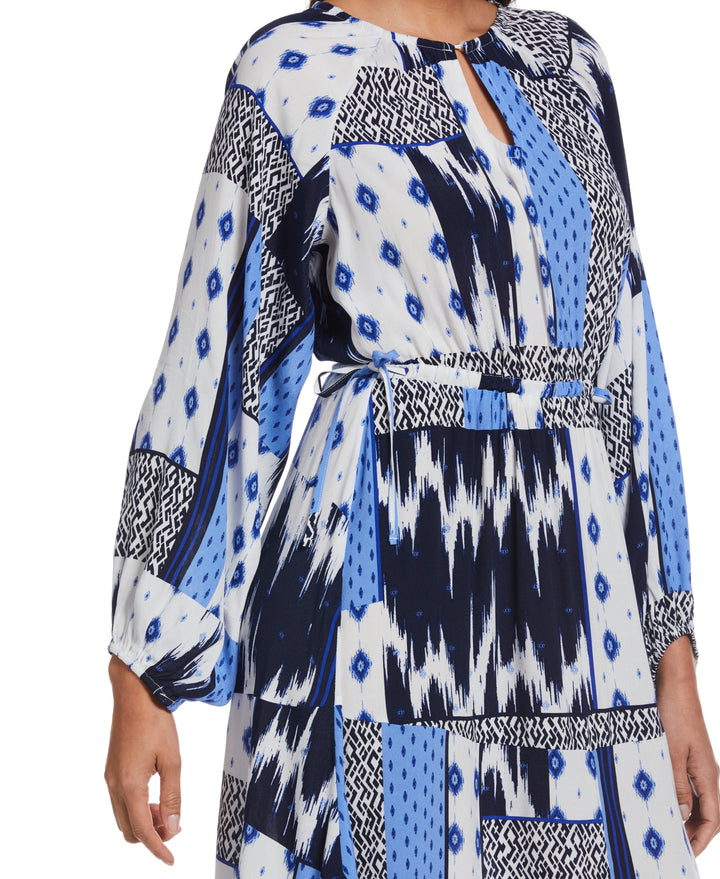 Batik Print Raglan Sleeve Handkerchief Dress (Dazzling Blue) 