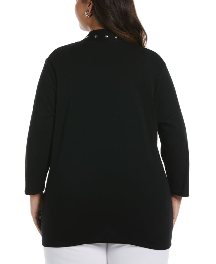 Cardigan Sweater with Hardware Trim (Black) 