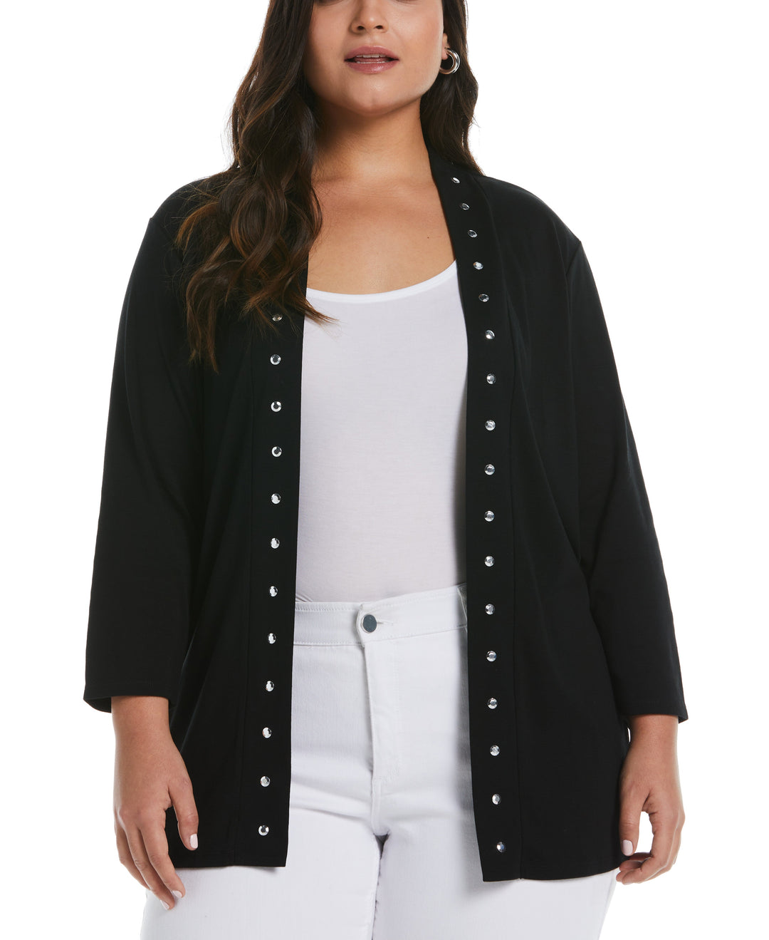 Cardigan Sweater with Hardware Trim (Black) 