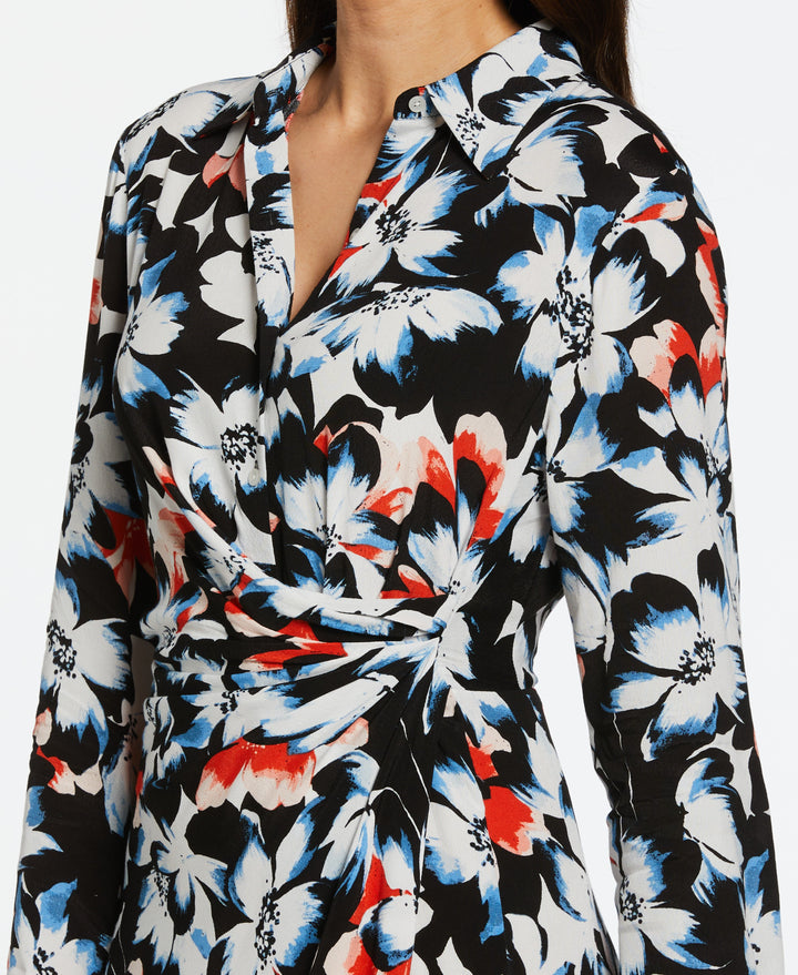 Eco Fabric Gathered Popover Midi Dress (Azure Blue) 