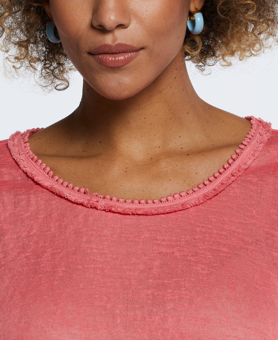 Eco Fabric Short Sleeve Top with Decorative Trim (Sun Kissed Coral) 