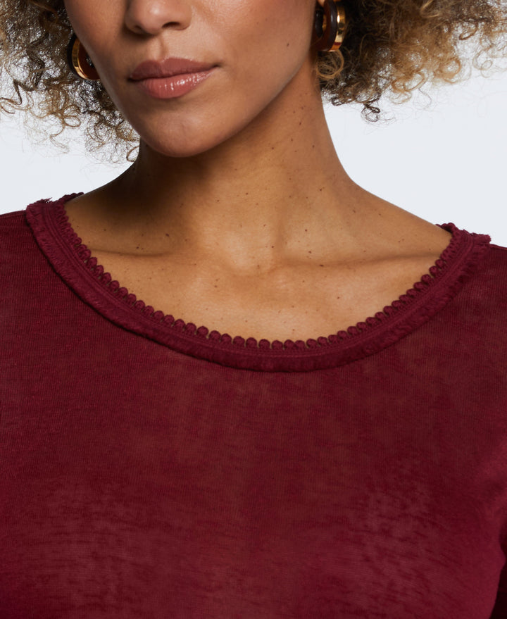 Eco Fabric Short Sleeve Top with Decorative Trim (Rumba Red) 