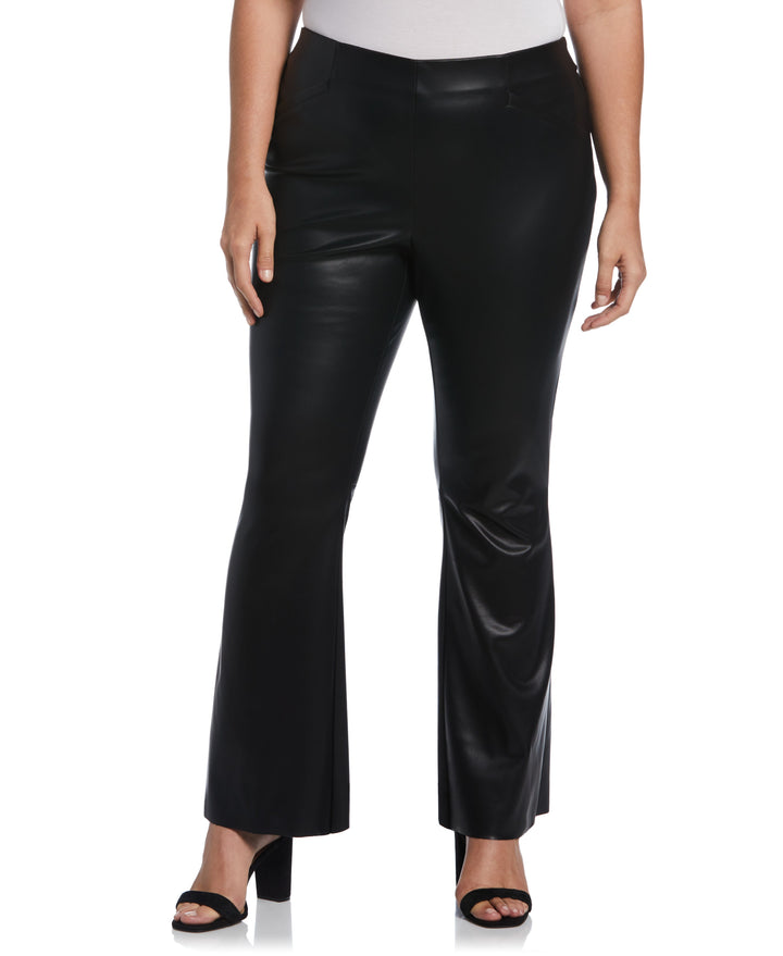 Faux Leather High Waist Boot Cut Pant (Black) 