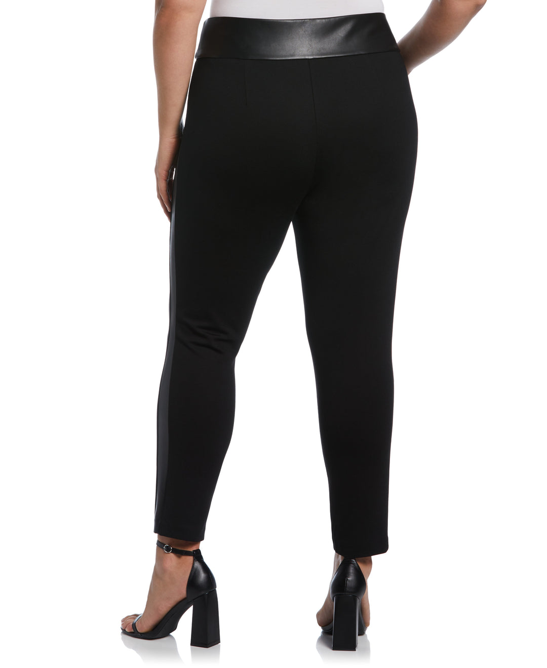 Faux Leather Trimmed Pull-On Pant (Black) 