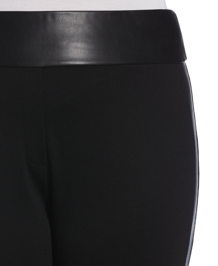 Faux Leather Trimmed Pull-On Pant (Black) 